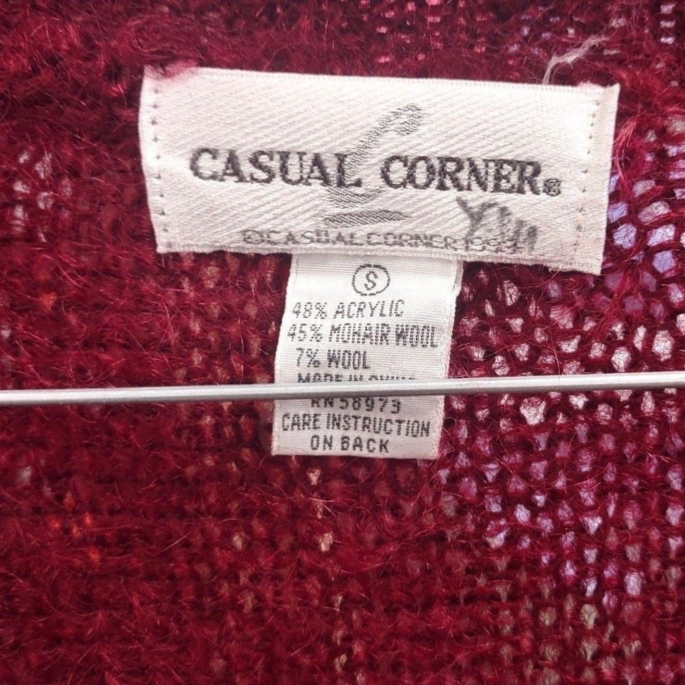 Vintage 90s Y2K Harvest Thanksgiving Burgundy Wool Blend Cardigan Casual Corner - Picture 7 of 12